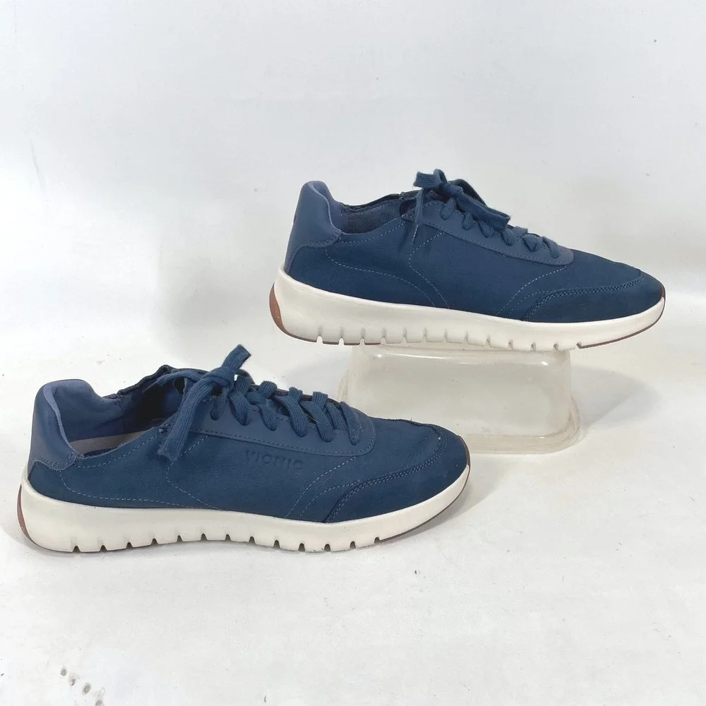 Vionic Uptown Sneaker Navy Blue Leather Lace Up Walking Shoes Womens Size 10